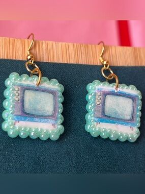 Vintage TV Set Clay Charm Earrings